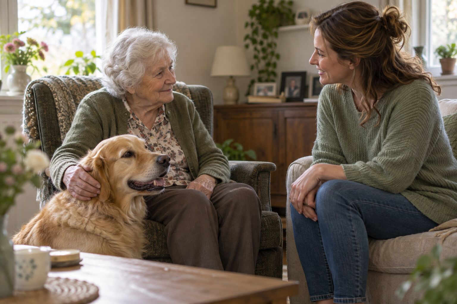 Gegenereerde voorbeeldfoto van een sociaal bezoek met een hond